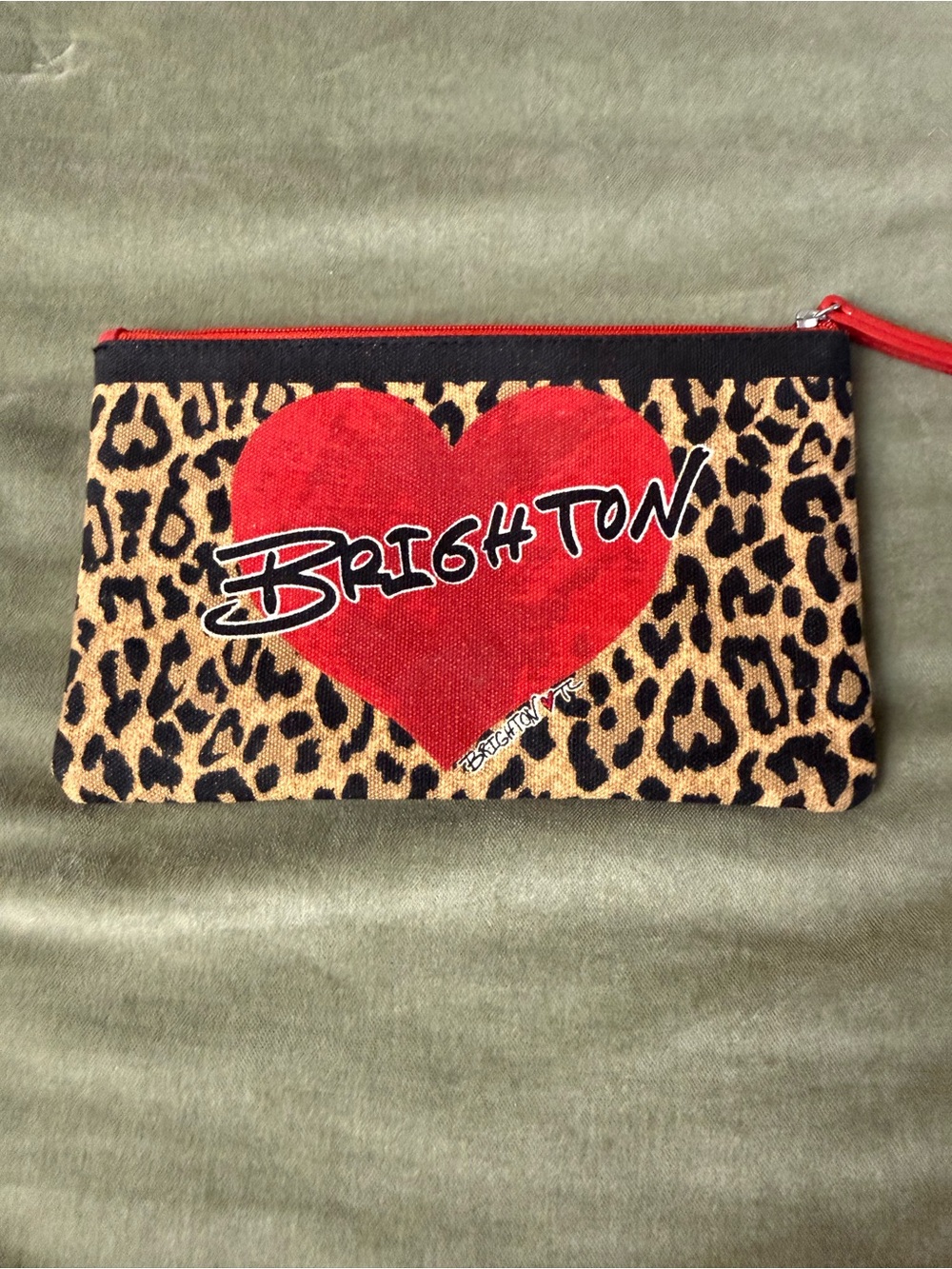 Brighton Red Heart Leopard Print Zip Pouch make up bag OSP